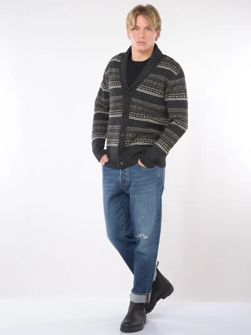 maglia da uomo Hosio con bottoni e fantasia geometrica Grigio miniatura 2