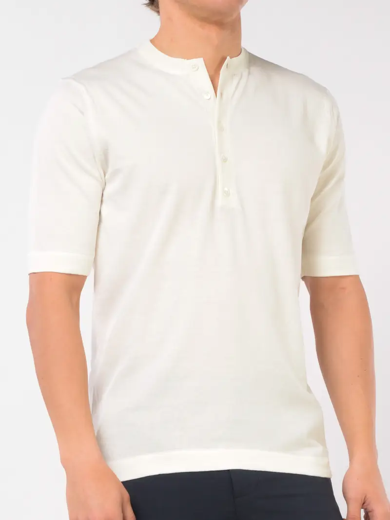 maglia da uomo Hosio in filo di cotone con collo serafino BEIGE