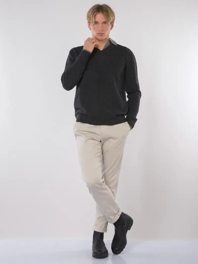 maglia da uomo Hosio scollo a V doppiata Grigio miniatura 2