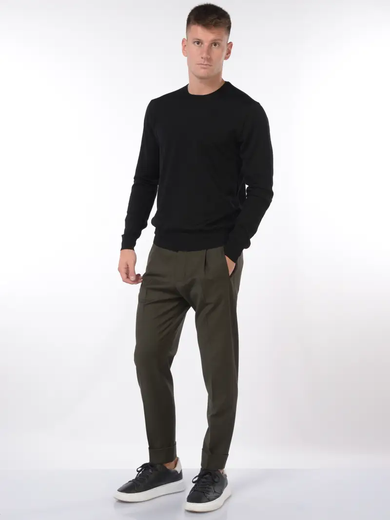 pantalone da uomo Hosio con pinces e balza Verde miniatura 2
