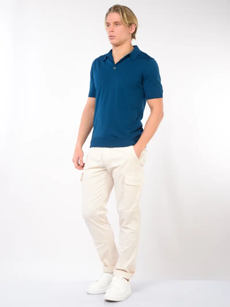 polo da uomo Hosio in filo di cotone a manica corta Blu miniatura 2