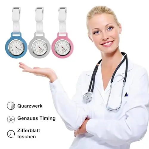 HOSPAOP Orologio da infermiera con clip, orologio da infermiera, analogico al quarzo, orologio da tasca, orologio da miniatura 3