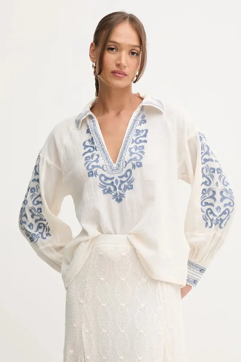 blusa di lino donna colore beige con applicazione 6282664