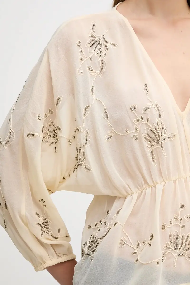 camicetta donna colore beige con applicazione 6282673 miniatura 5