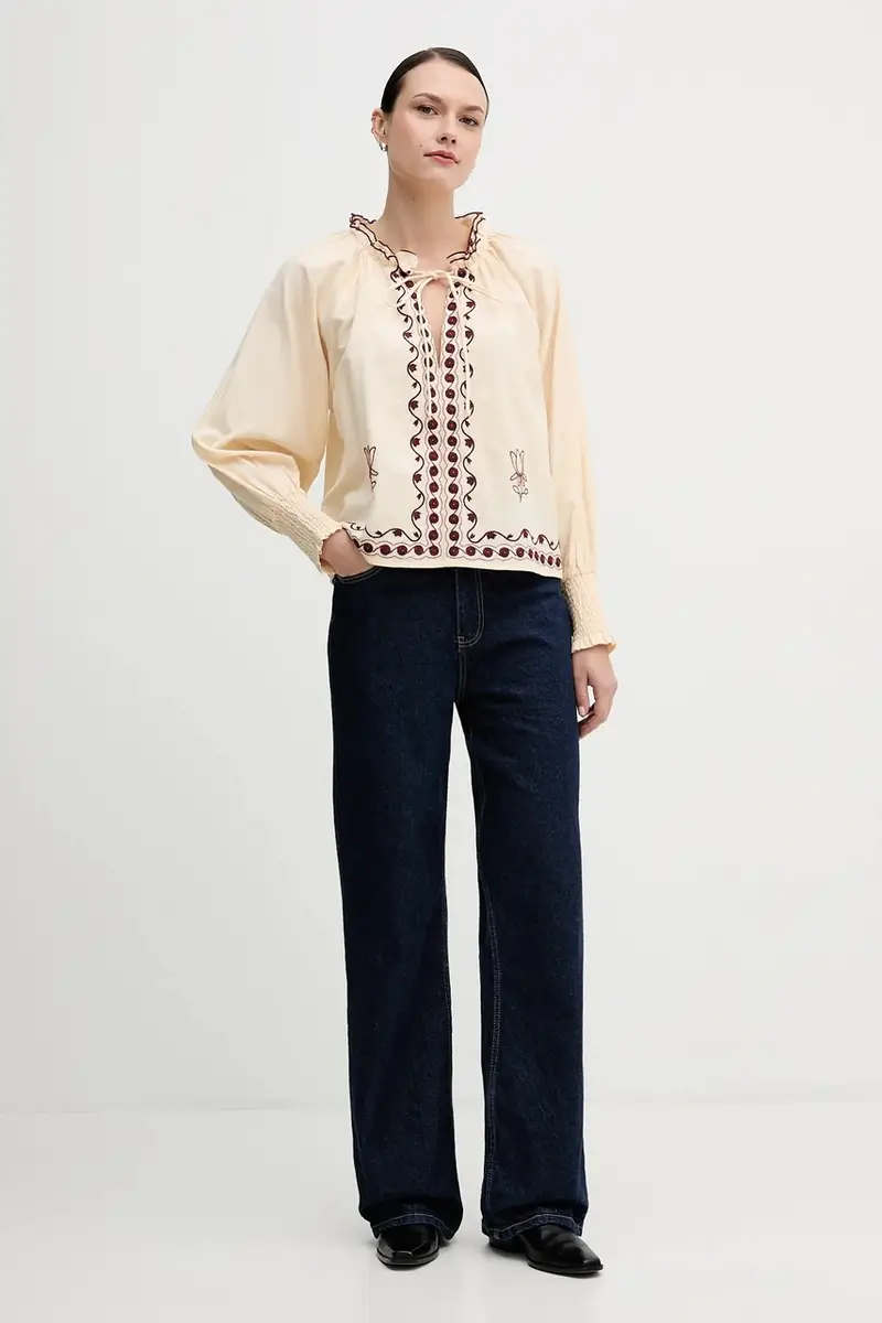 camicetta donna colore beige con applicazione 6282695 miniatura 2