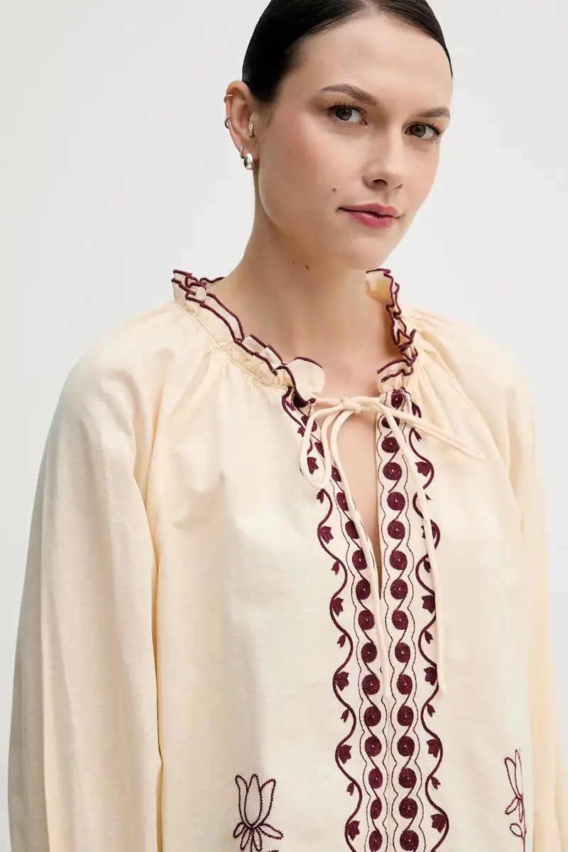 camicetta donna colore beige con applicazione 6282695 miniatura 4