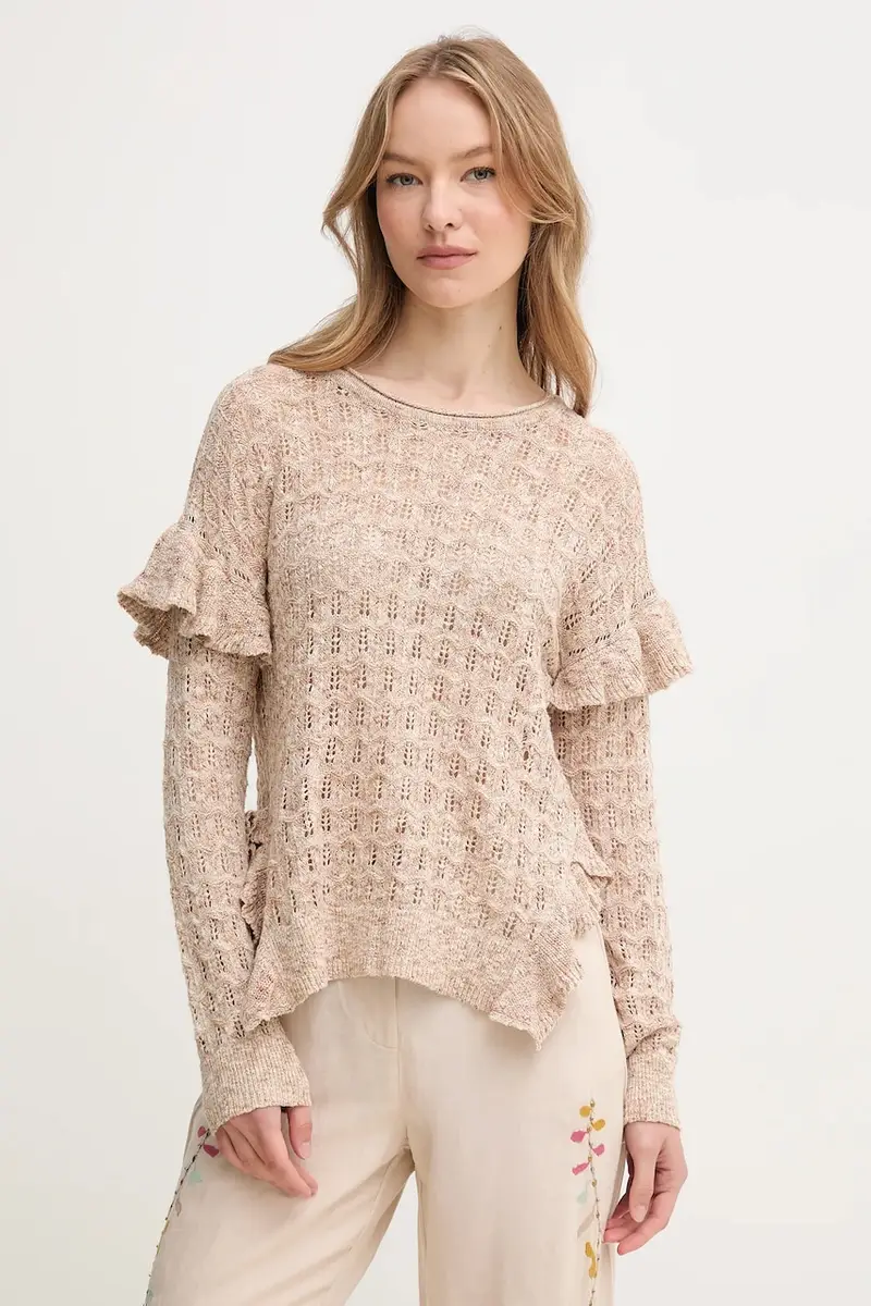 maglione con aggiunta di lino donna colore beige 6389954