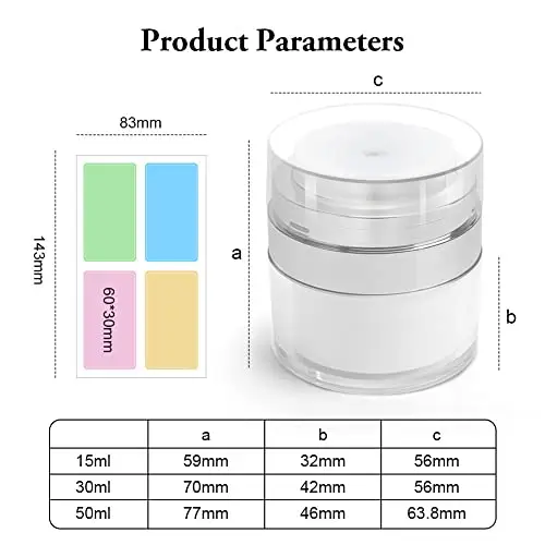 HOTUT Contenitore Cosmetico per Crema, 3 Vasetti Dispenser Crema Viso con 2 Pezzi Foglio Etichette Adesive, Airless miniatura 2