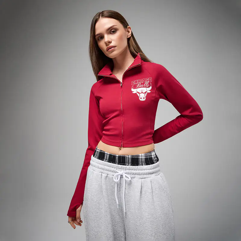 Felpa apribile con collo alla coreana Chicago Bulls