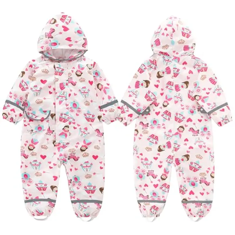 Hovkib Bambini Impermeabile Ragazzi Ragazze Tuta da Pioggia Leggero Tutto in Uno Giacche Stampe Cartone Tutina Giacca miniatura 2