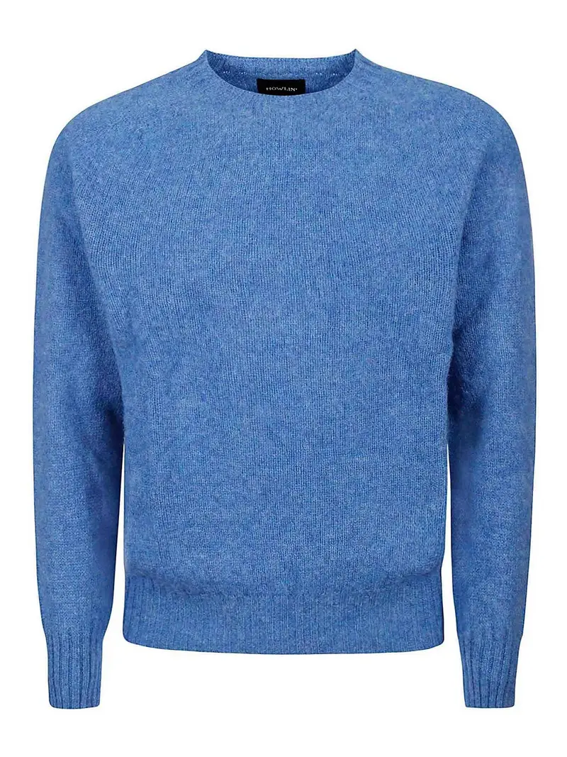 Pullover girocollo in lana Azzurro