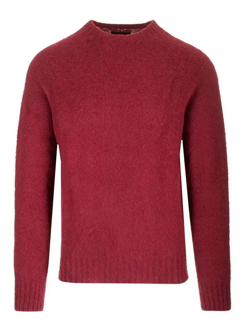Shetland Wool Crew Neck Rosso Scuro