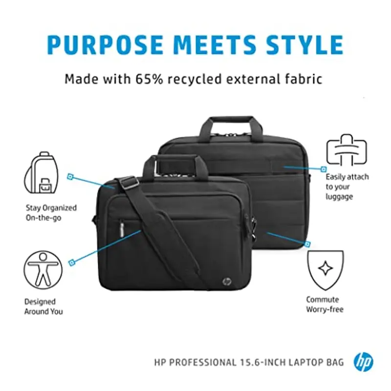 HP Professional, Borsa per Notebook fino a 15.6", Creata con Materiale Riciclato, Tasche Interne e Esterne, Vani Imbottiti, Resistente all'Acqua, Tracolla Removibile, Nera miniatura 3