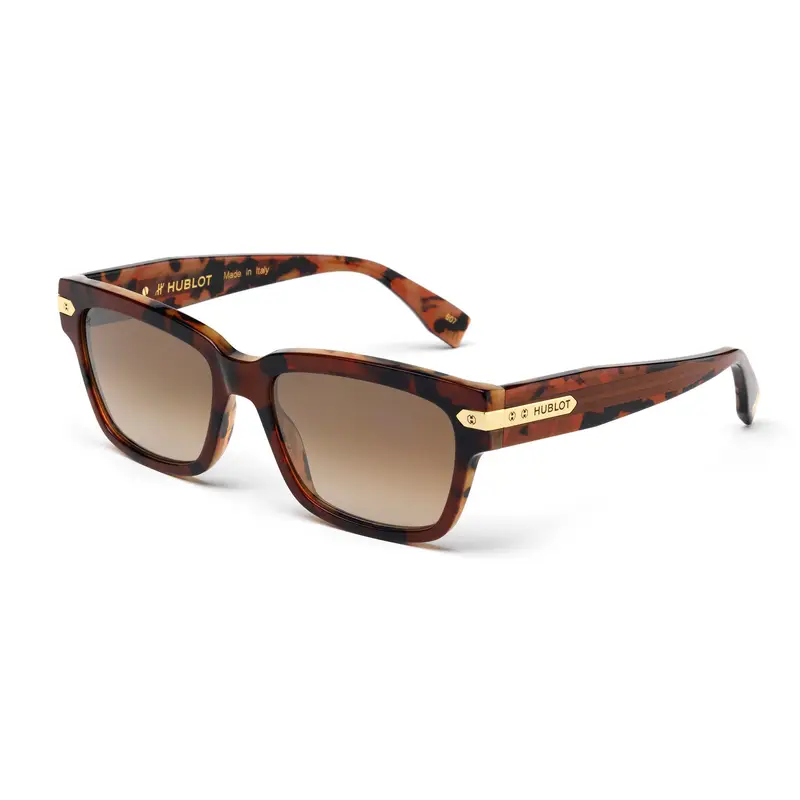 HUBLOT Unisex H046 044.120 Occhiali da sole Acetato Havana Oro Squadrata Specchiate Sfumato
