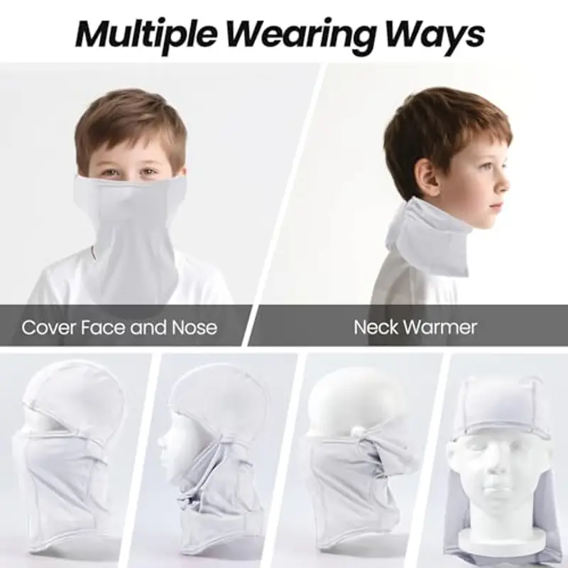 Huccik Passamontagna Invernale per Bambini, Antivento, Maschera da Sci per Ragazzi, Sciarpa Multifunzione Riscaldante Balaclava per Sciare e Andare in Bicicletta (IT, Testo, Taglia Unica, Bianco) miniatura 2