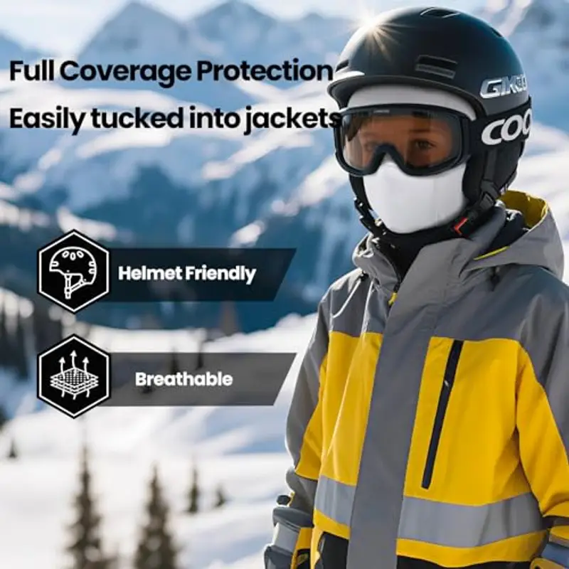 Huccik Passamontagna Invernale per Bambini, Antivento, Maschera da Sci per Ragazzi, Sciarpa Multifunzione Riscaldante Balaclava per Sciare e Andare in Bicicletta (IT, Testo, Taglia Unica, Bianco) miniatura 3