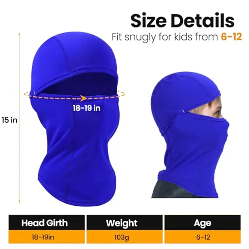 Huccik Passamontagna Invernale per Bambini, Antivento, Maschera da Sci per Ragazzi, Sciarpa Multifunzione Riscaldante Balaclava per Sciare e Andare in Bicicletta (IT, Testo, Taglia Unica, Blu Reale) miniatura 3