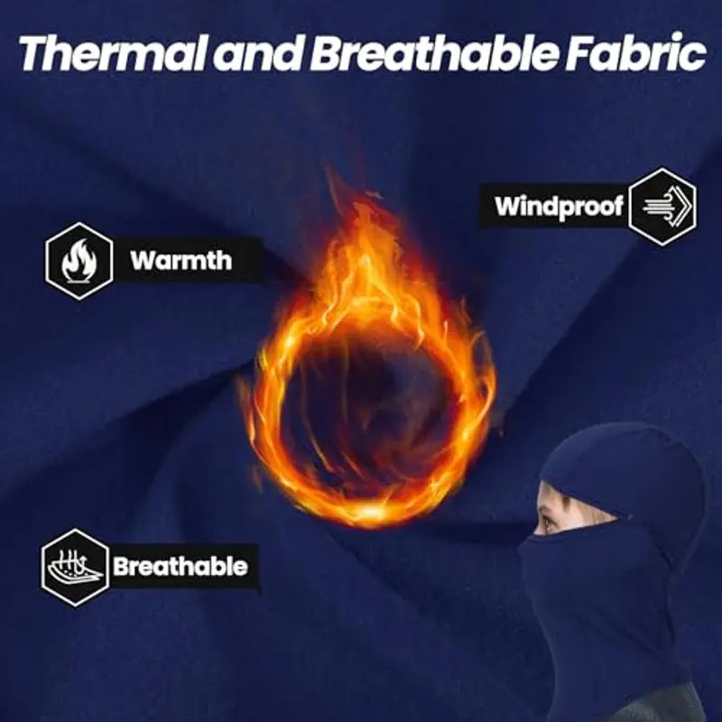 Huccik Passamontagna Invernale per Bambini, Antivento, Maschera da Sci per Ragazzi, Sciarpa Multifunzione Riscaldante Balaclava per Sciare e Andare in Bicicletta (IT, Testo, Taglia Unica, Blu Scuro) miniatura 2