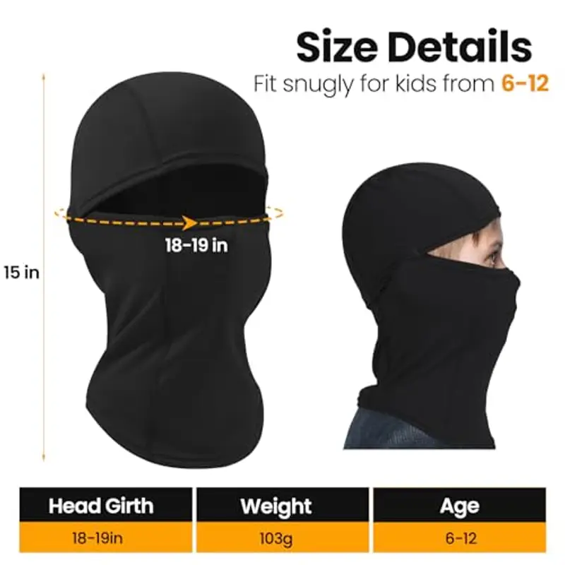 Huccik Passamontagna Invernale per Bambini, Antivento, Maschera da Sci per Ragazzi, Sciarpa Multifunzione Riscaldante Balaclava per Sciare e Andare in Bicicletta (IT, Testo, Taglia Unica, Nero) miniatura 2