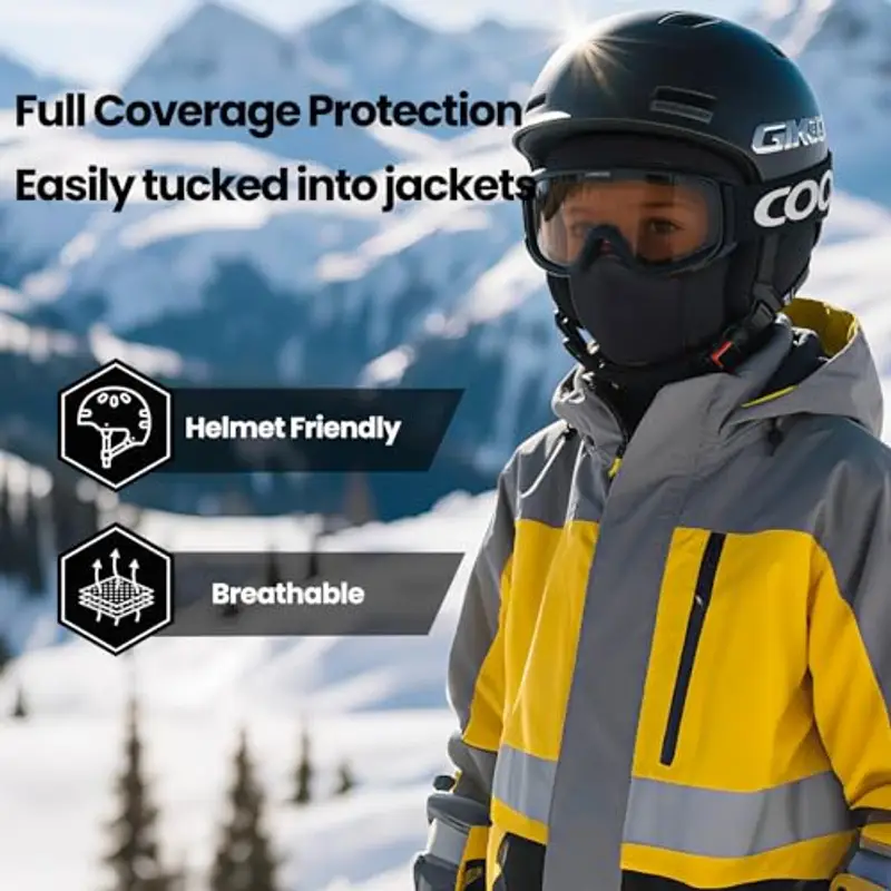 Huccik Passamontagna Invernale per Bambini, Antivento, Maschera da Sci per Ragazzi, Sciarpa Multifunzione Riscaldante Balaclava per Sciare e Andare in Bicicletta (IT, Testo, Taglia Unica, Nero) miniatura 3