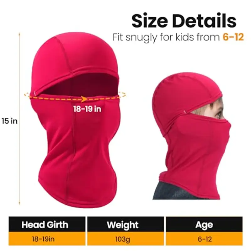 Huccik Passamontagna Invernale per Bambini, Antivento, Maschera da Sci per Ragazzi, Sciarpa Multifunzione Riscaldante Balaclava per Sciare e Andare in Bicicletta (IT, Testo, Taglia Unica, Rosa) miniatura 3