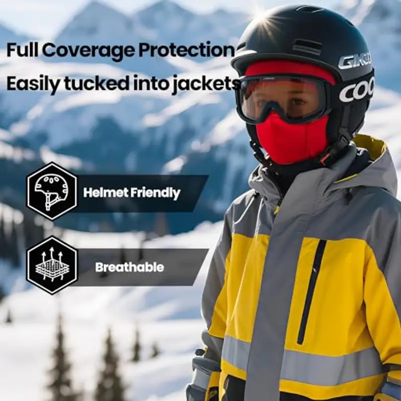Huccik Passamontagna Invernale per Bambini, Antivento, Maschera da Sci per Ragazzi, Sciarpa Multifunzione Riscaldante Balaclava per Sciare e Andare in Bicicletta (IT, Testo, Taglia Unica, Rosso) miniatura 2