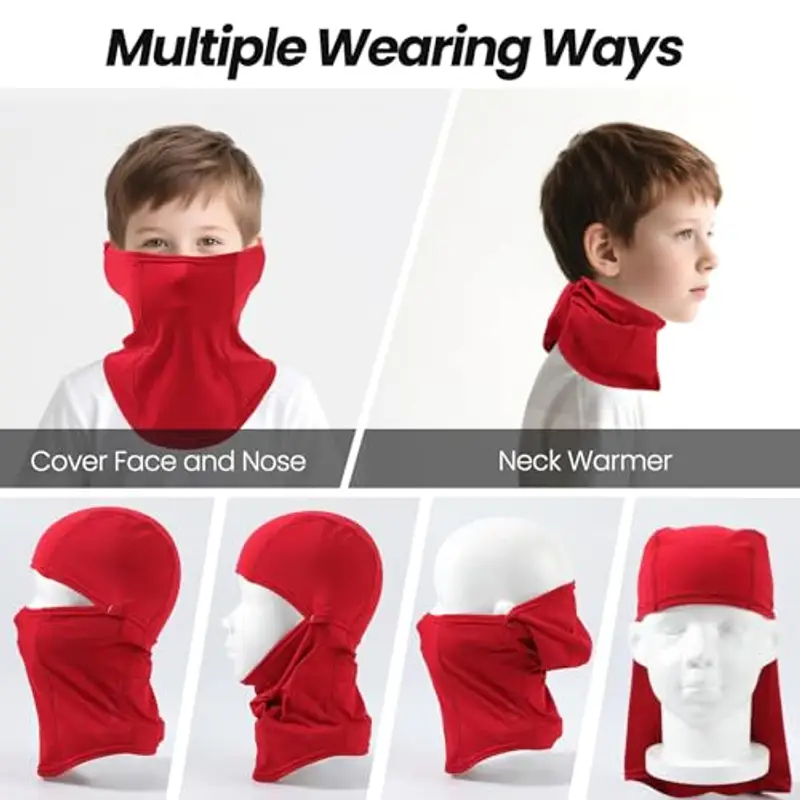 Huccik Passamontagna Invernale per Bambini, Antivento, Maschera da Sci per Ragazzi, Sciarpa Multifunzione Riscaldante Balaclava per Sciare e Andare in Bicicletta (IT, Testo, Taglia Unica, Rosso) miniatura 3