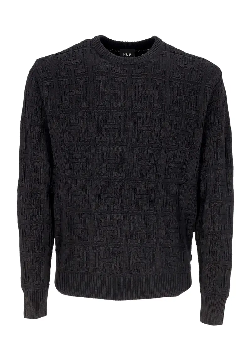 Maglione Uomo Interlaced Jacquard Overdyed Crew Black