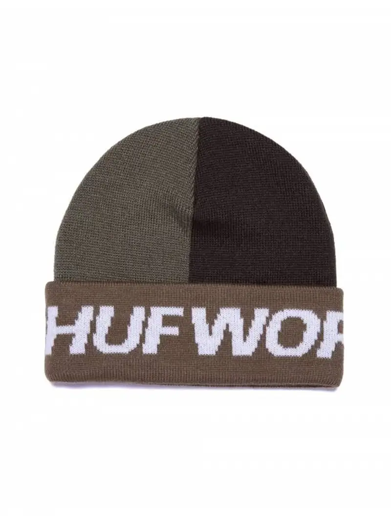 Huf street block beanie - green/brown One Size