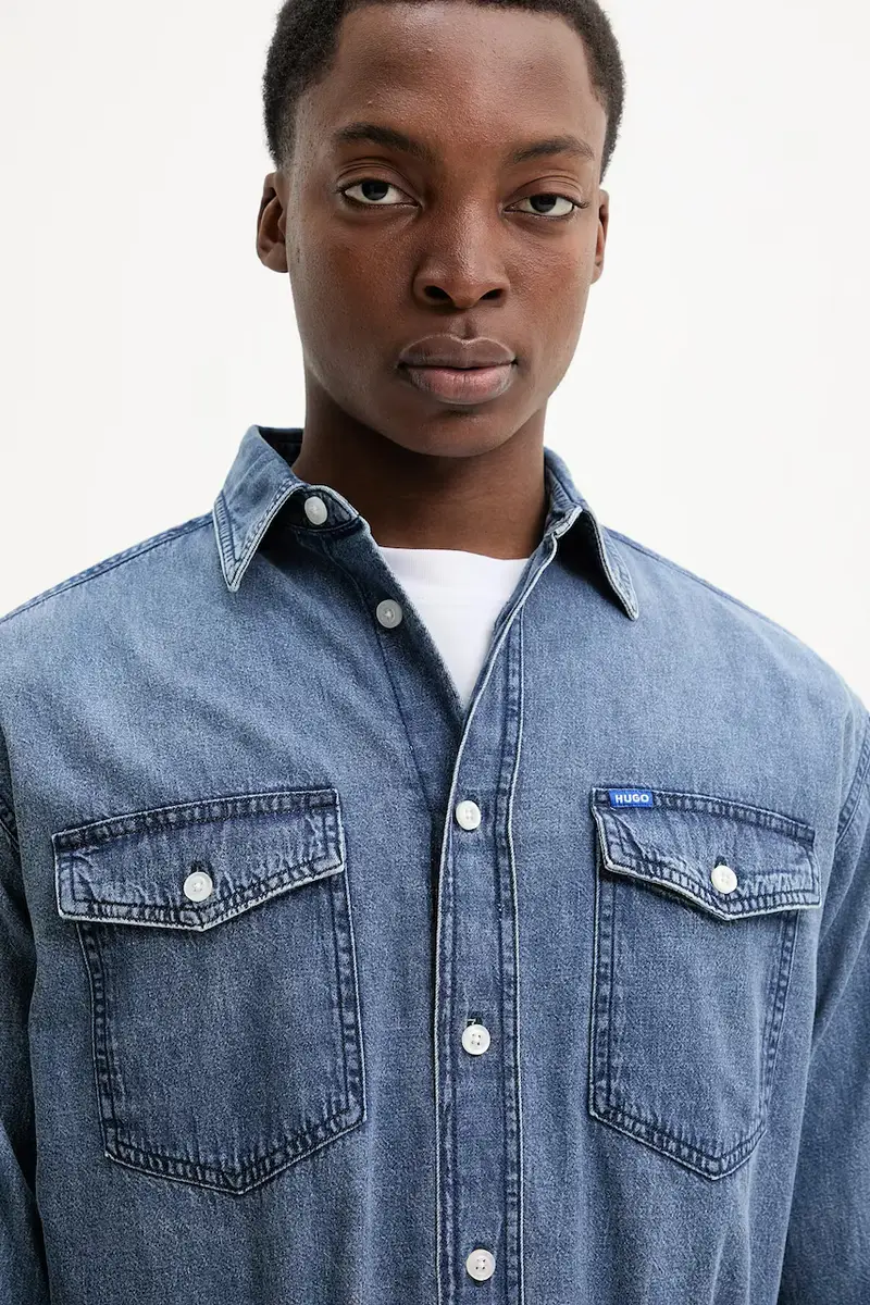 camicia in cotone uomo colore blu 50534162 miniatura 4