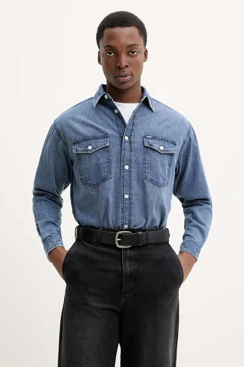 camicia in cotone uomo colore blu 50534162