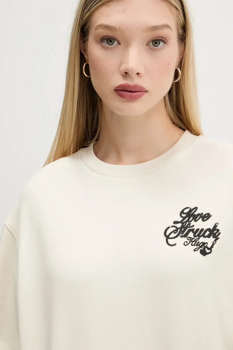 felpa in cotone donna colore beige 50550142 miniatura 4