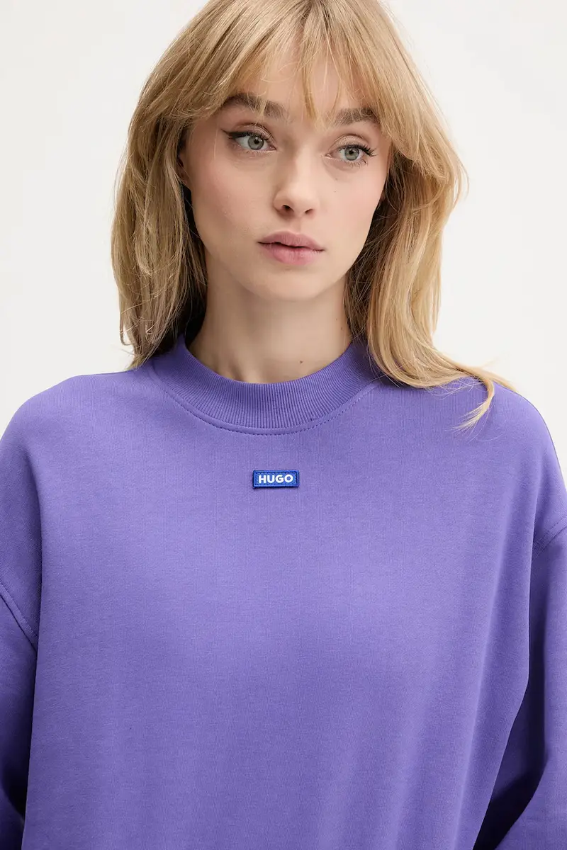 felpa in cotone donna colore bianco con applicazione 50534344 Violetto miniatura 4