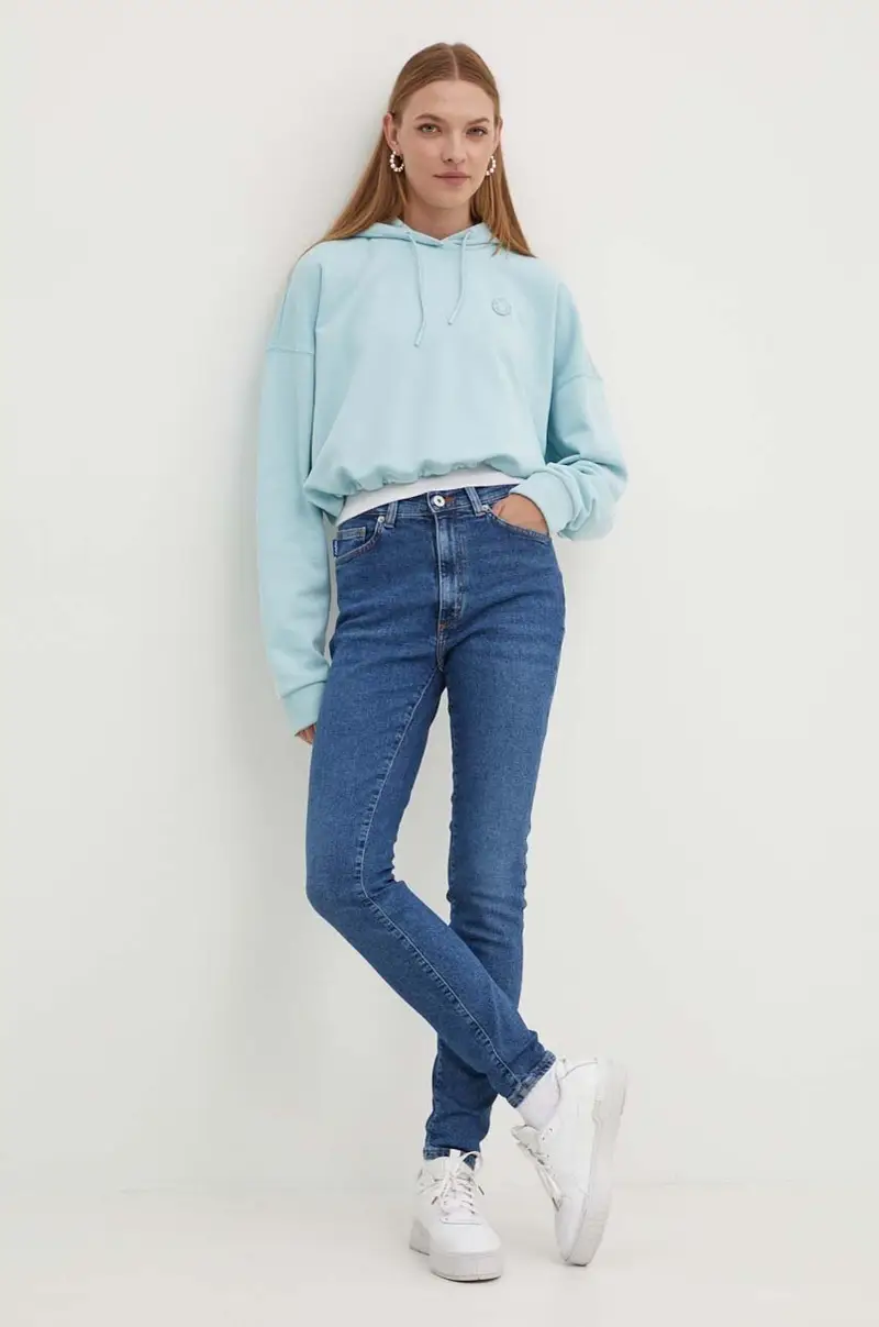 felpa in cotone donna colore blu con cappuccio 50520122 miniatura 2