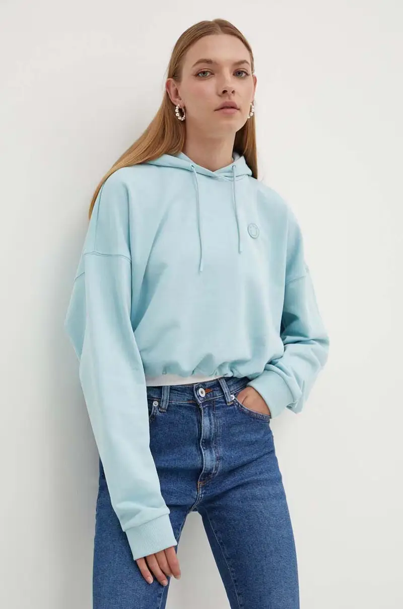 felpa in cotone donna colore blu con cappuccio 50520122