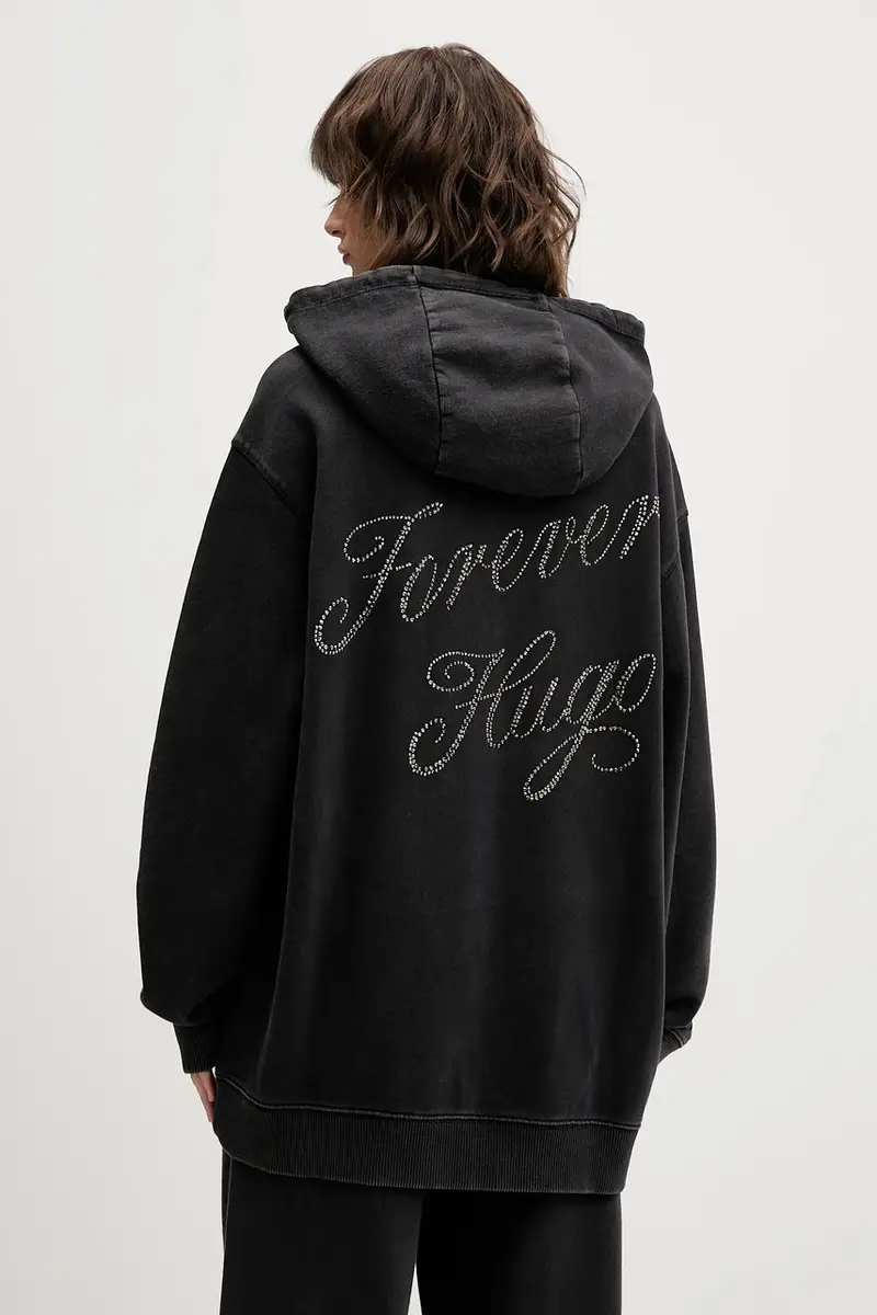 felpa in cotone donna colore grigio con cappuccio con applicazione 50547955 miniatura 3