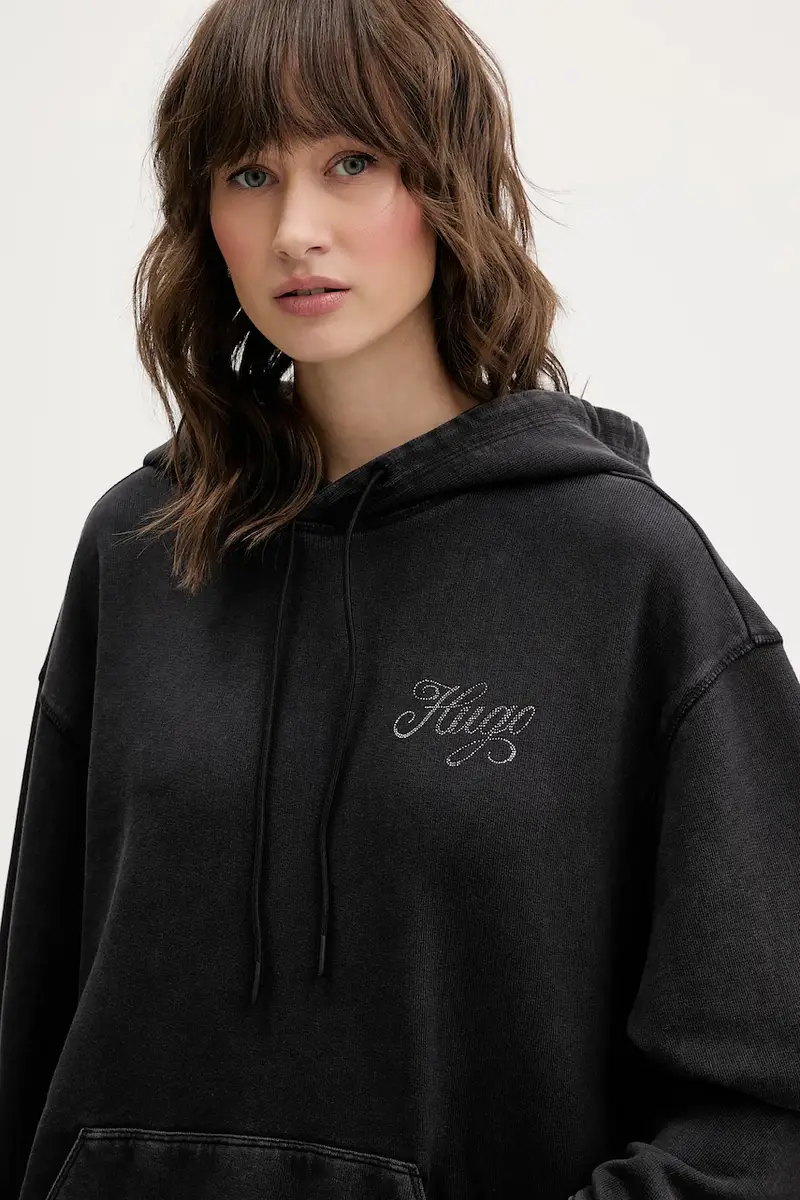 felpa in cotone donna colore grigio con cappuccio con applicazione 50547955 miniatura 4