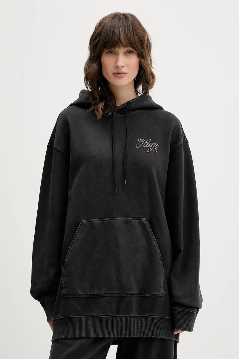 felpa in cotone donna colore grigio con cappuccio con applicazione 50547955