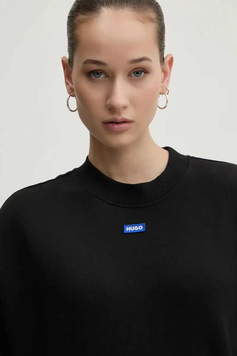 felpa in cotone donna colore nero con applicazione 50534344 miniatura 4