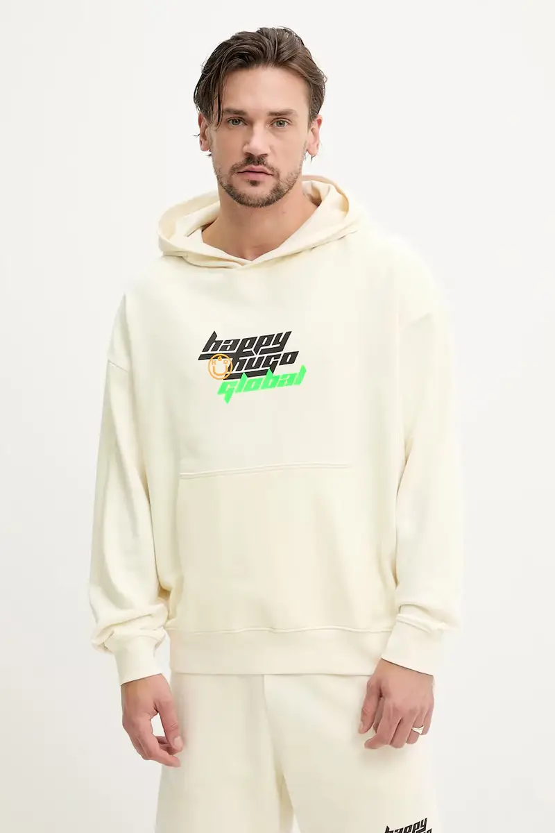 felpa in cotone uomo colore beige con cappuccio 50536113