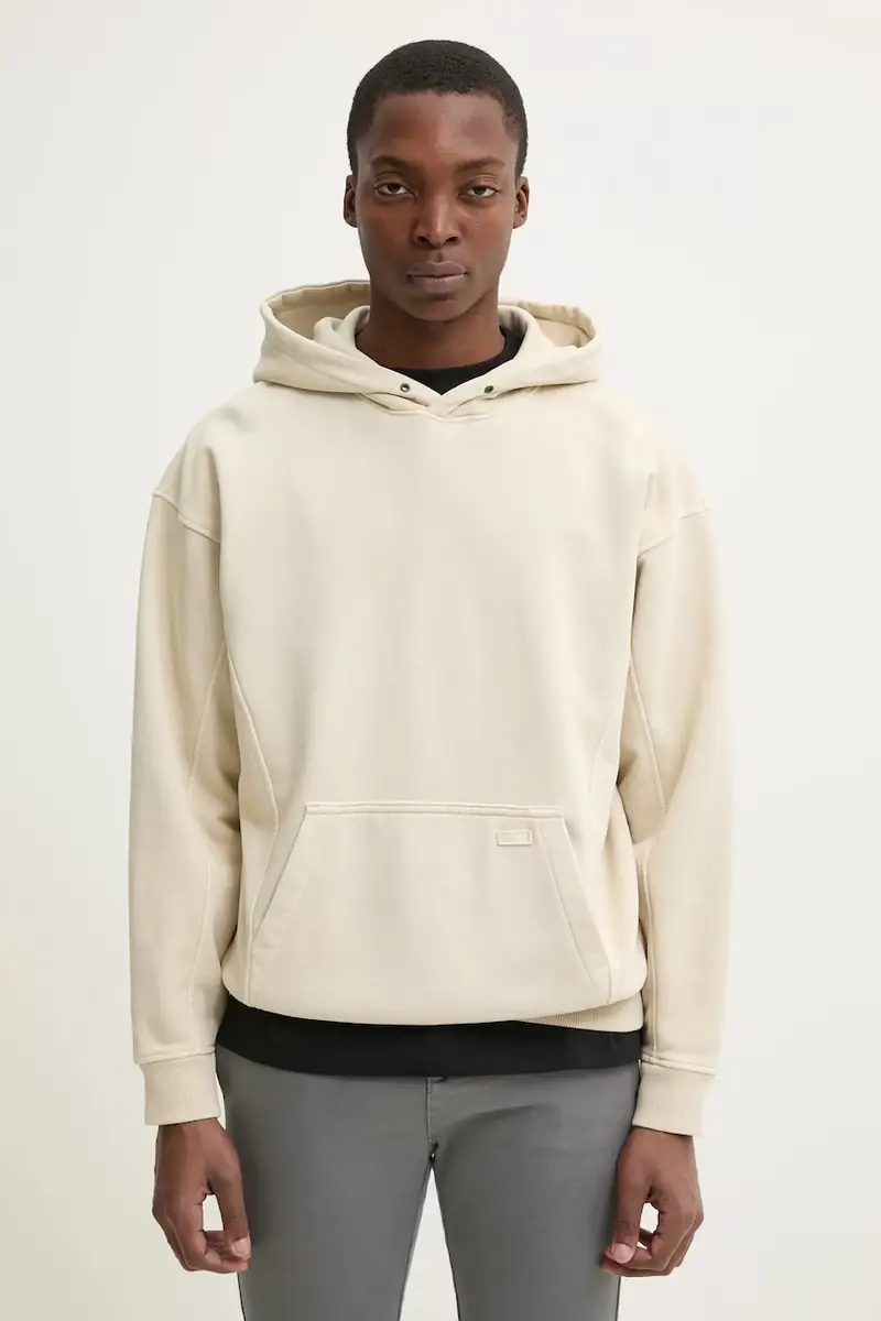 felpa in cotone uomo colore beige con cappuccio 50538681