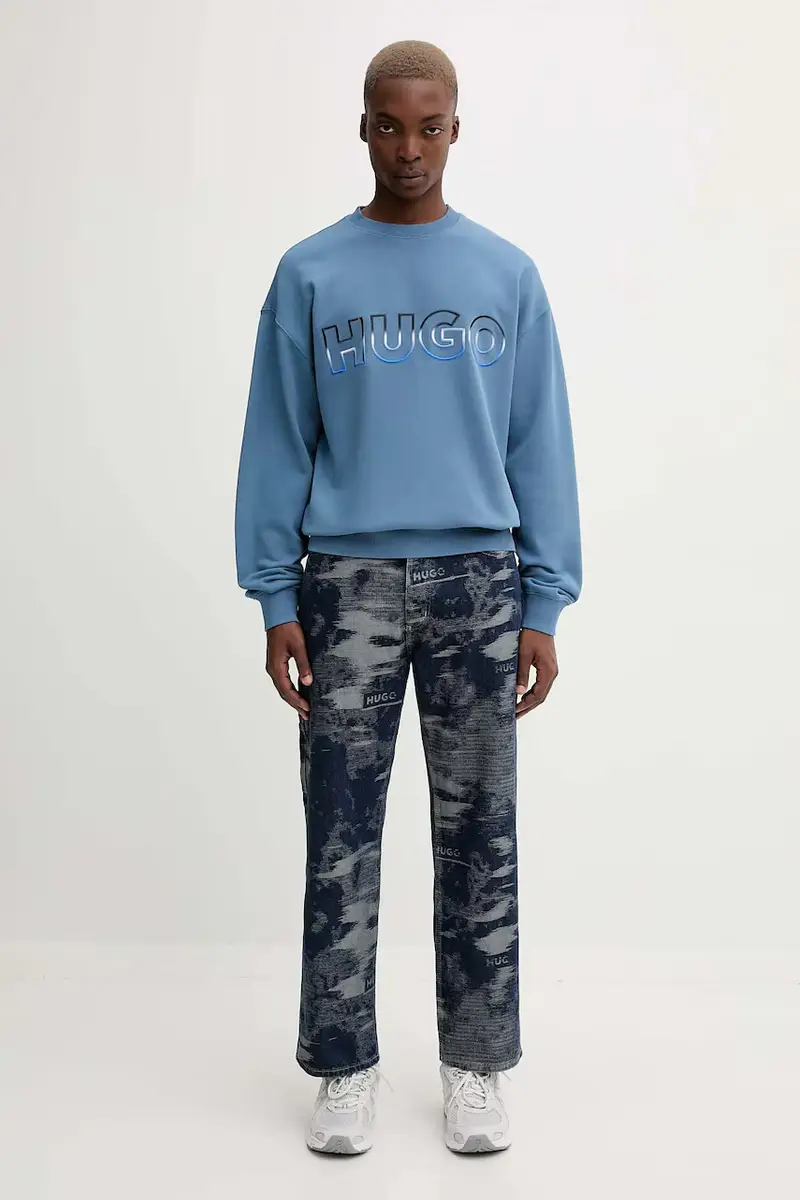 felpa in cotone uomo colore blu con applicazione 50549148 miniatura 2