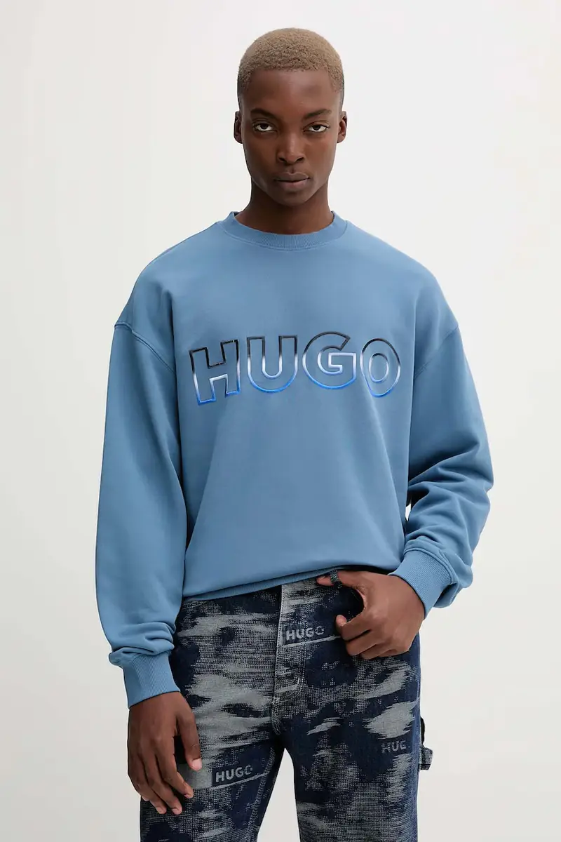 felpa in cotone uomo colore blu con applicazione 50549148