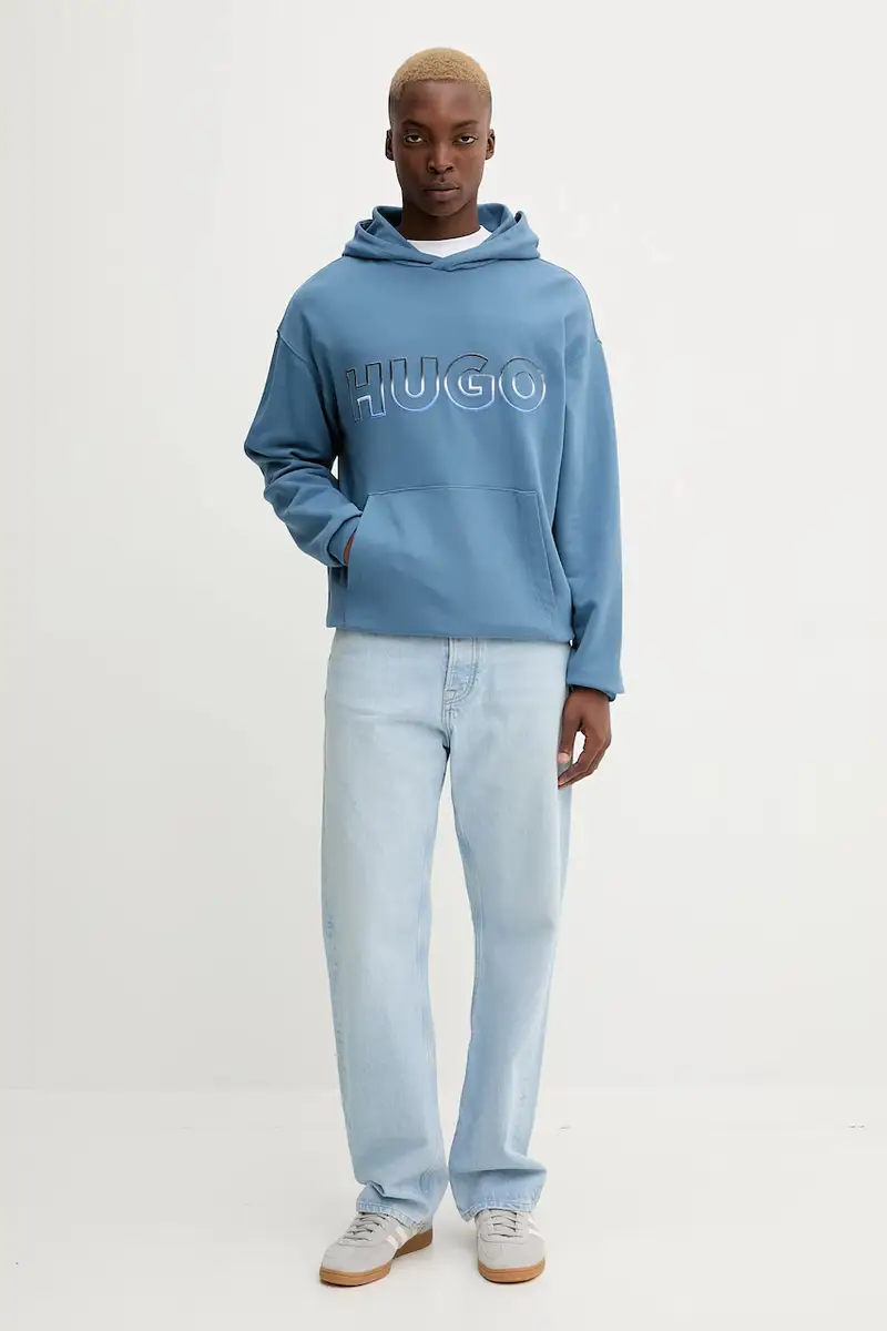 felpa in cotone uomo colore blu con cappuccio con applicazione 50549151 miniatura 2