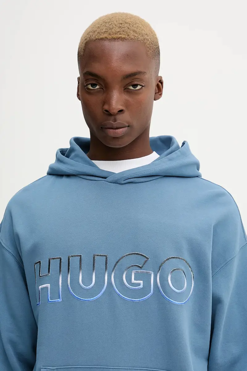 felpa in cotone uomo colore blu con cappuccio con applicazione 50549151 miniatura 4