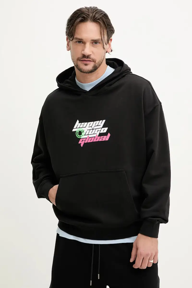 felpa in cotone uomo colore nero con cappuccio 50536113