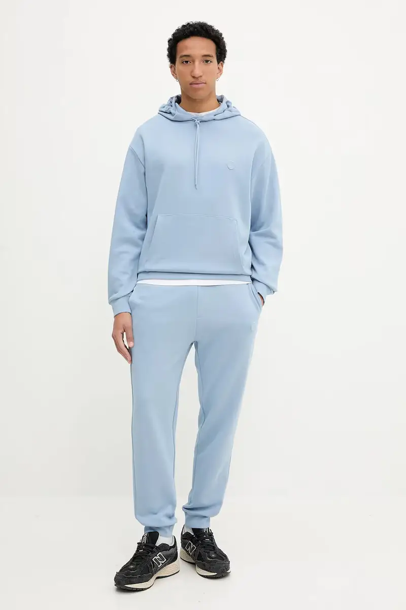 felpa in cotone uomo colore nero con cappuccio con applicazione 50522381 Blu miniatura 2