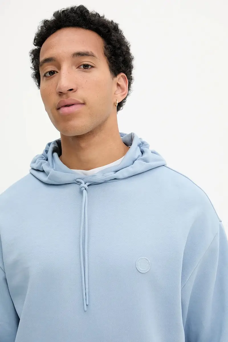 felpa in cotone uomo colore nero con cappuccio con applicazione 50522381 Blu miniatura 4