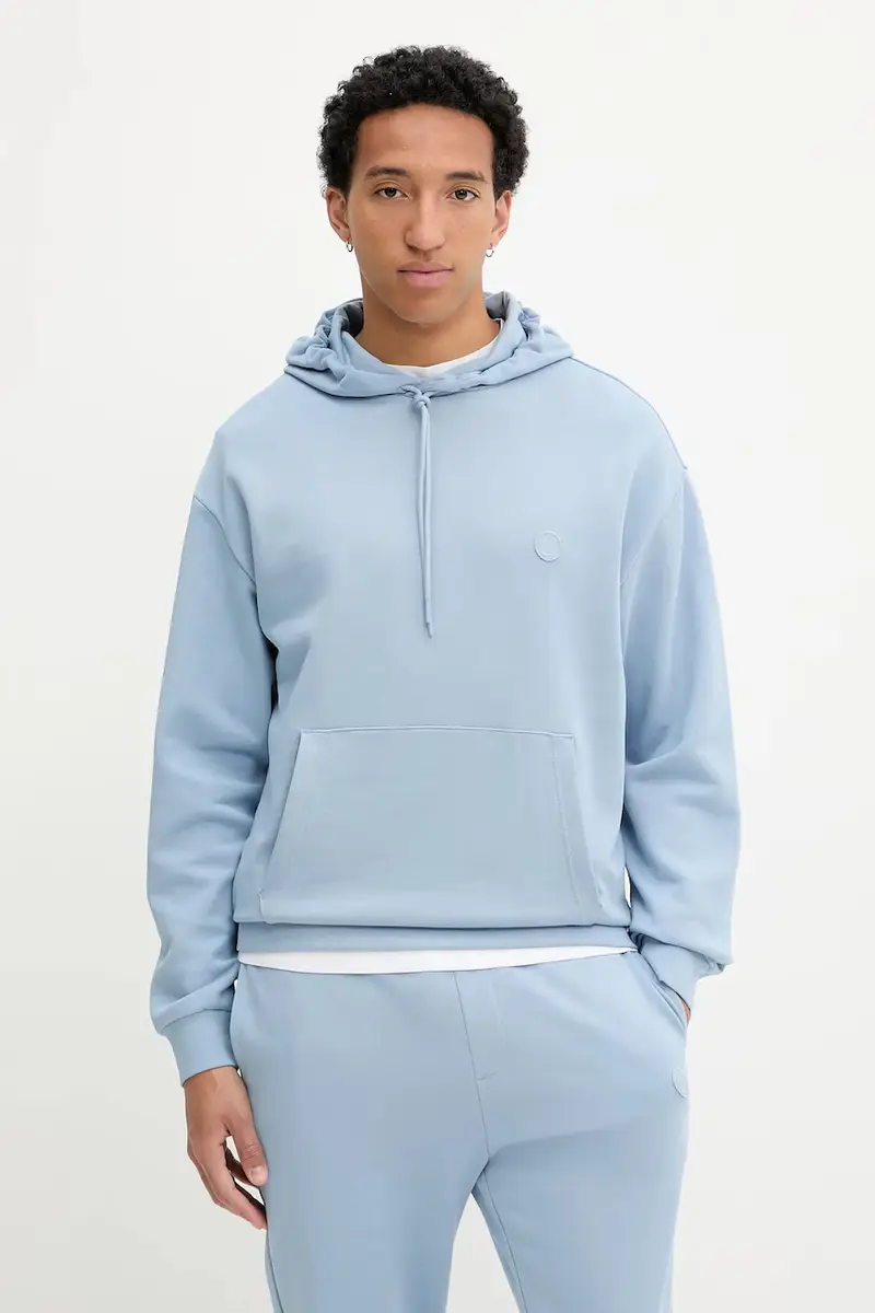 felpa in cotone uomo colore nero con cappuccio con applicazione 50522381 Blu