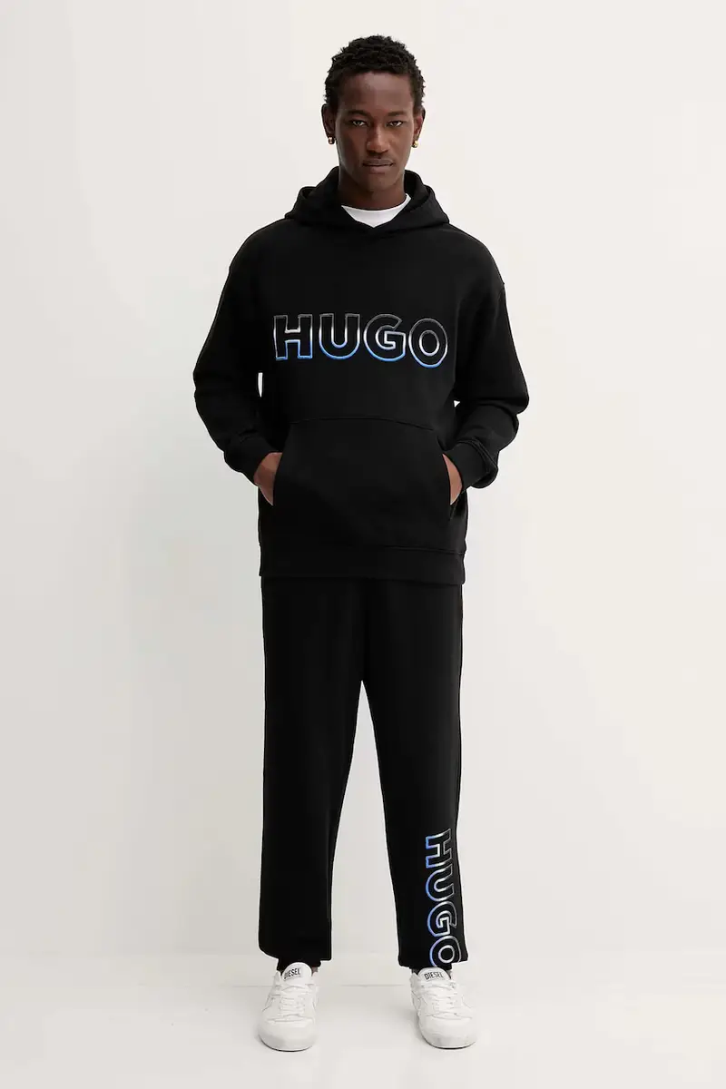 felpa in cotone uomo colore nero con cappuccio con applicazione 50549151 miniatura 2